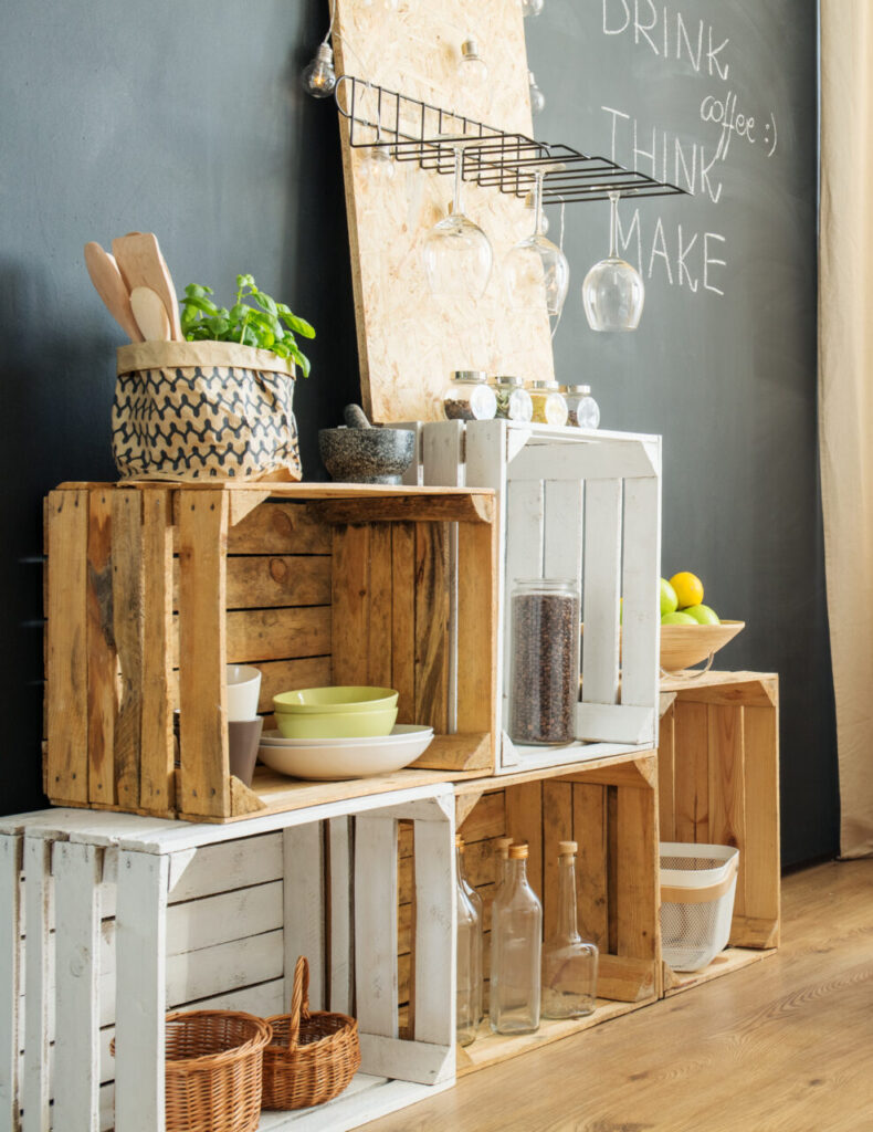 Caisses en bois pour rayonnage, rangement et décoration